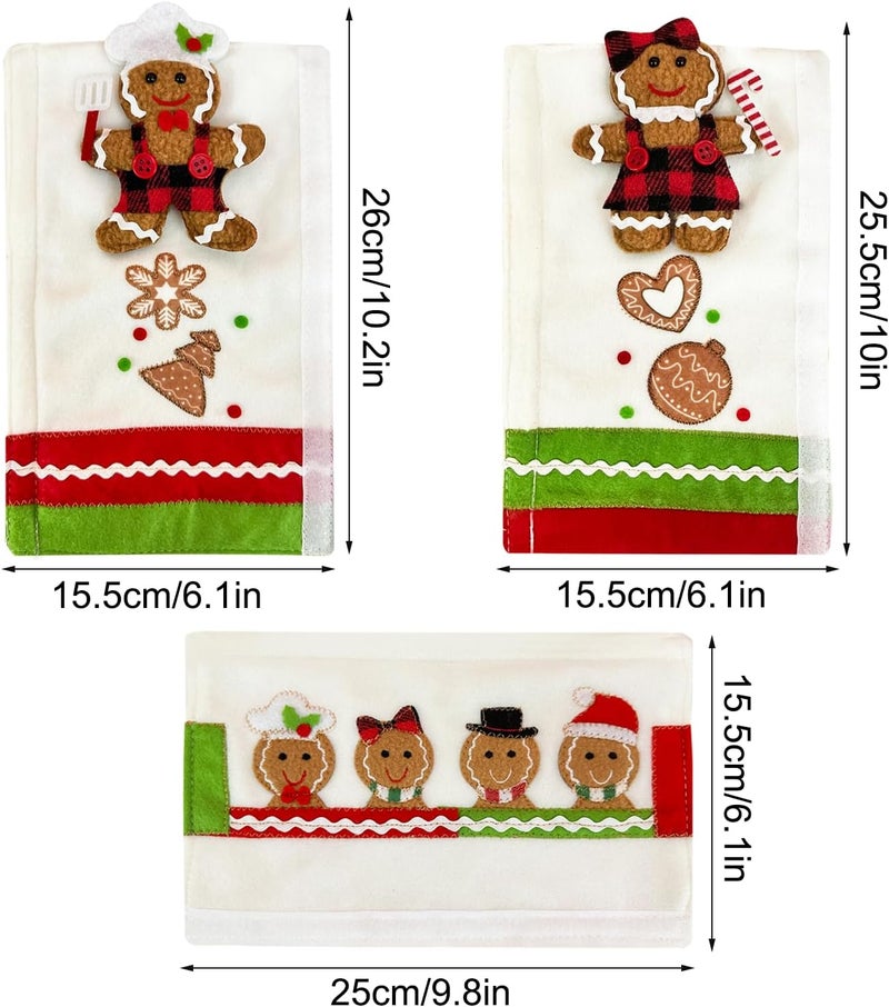 PTFNY 3 Piece Set Christmas Gingerbread Refrigerator Door Handle Covers Appliance Handle Covers Christmas Gingerbread Decorations Fits Standard Size Kitchen Refrigerator Microwave Oven Or Dishwasher - Image 2